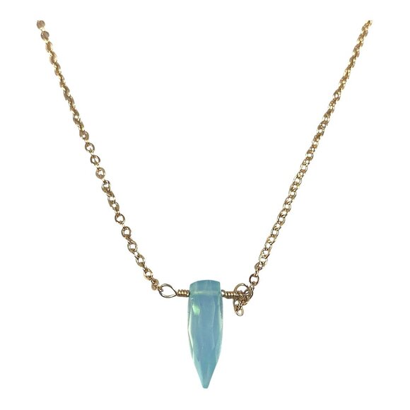 Luna Norte Choker Necklace 17" Gold Plated Blue Chalcedony Pendant Dainty Y2K - Picture 1 of 16